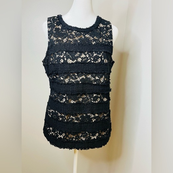 J.Crew Black Sleeveless Lace & Fringe Top | Size M - Picture 2 of 8